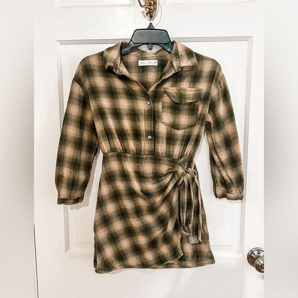 Zara Girls Plaid Side Tie Shirt Dress Size 10 - Picture 2 of 9